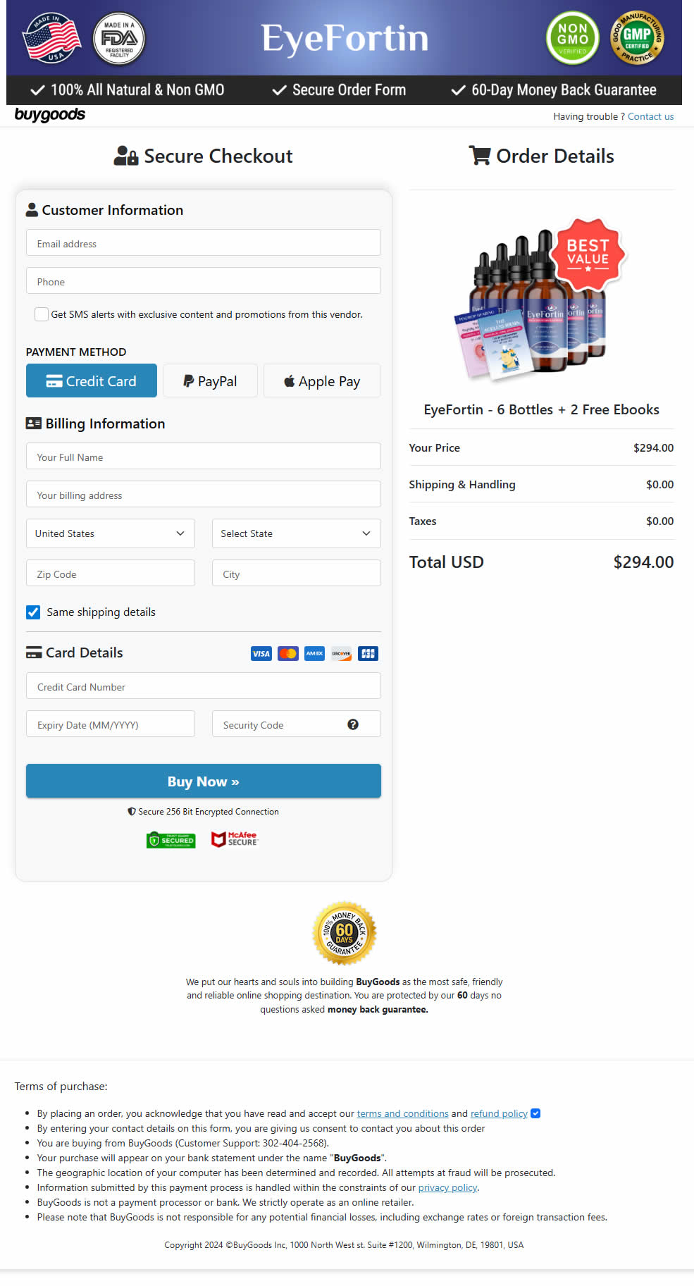 EyeFortin Order Checkout Page